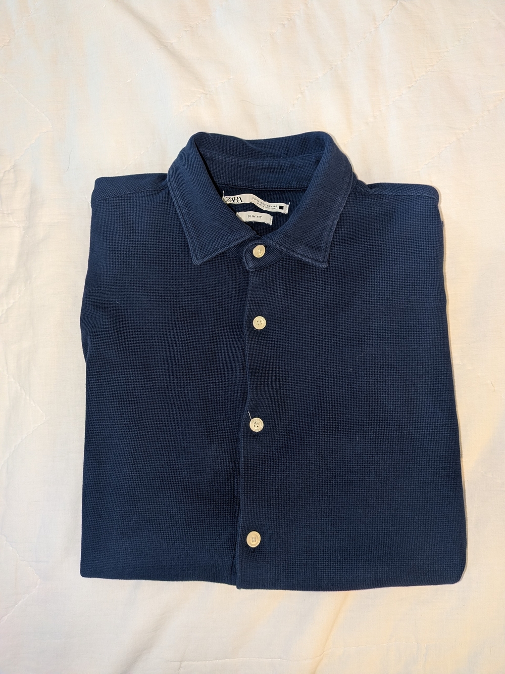 Zara Men’s Navy Knit Button-Down Shirt